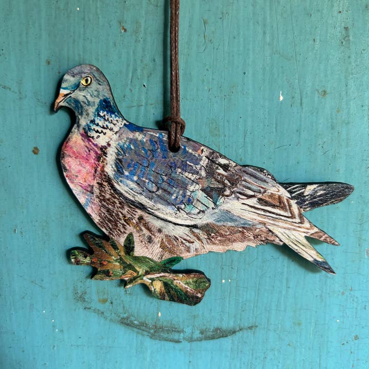 Clare O’Neill Artworks - Wholesale Ornament - Mr Wood Pigeon birch plywood decoration 1