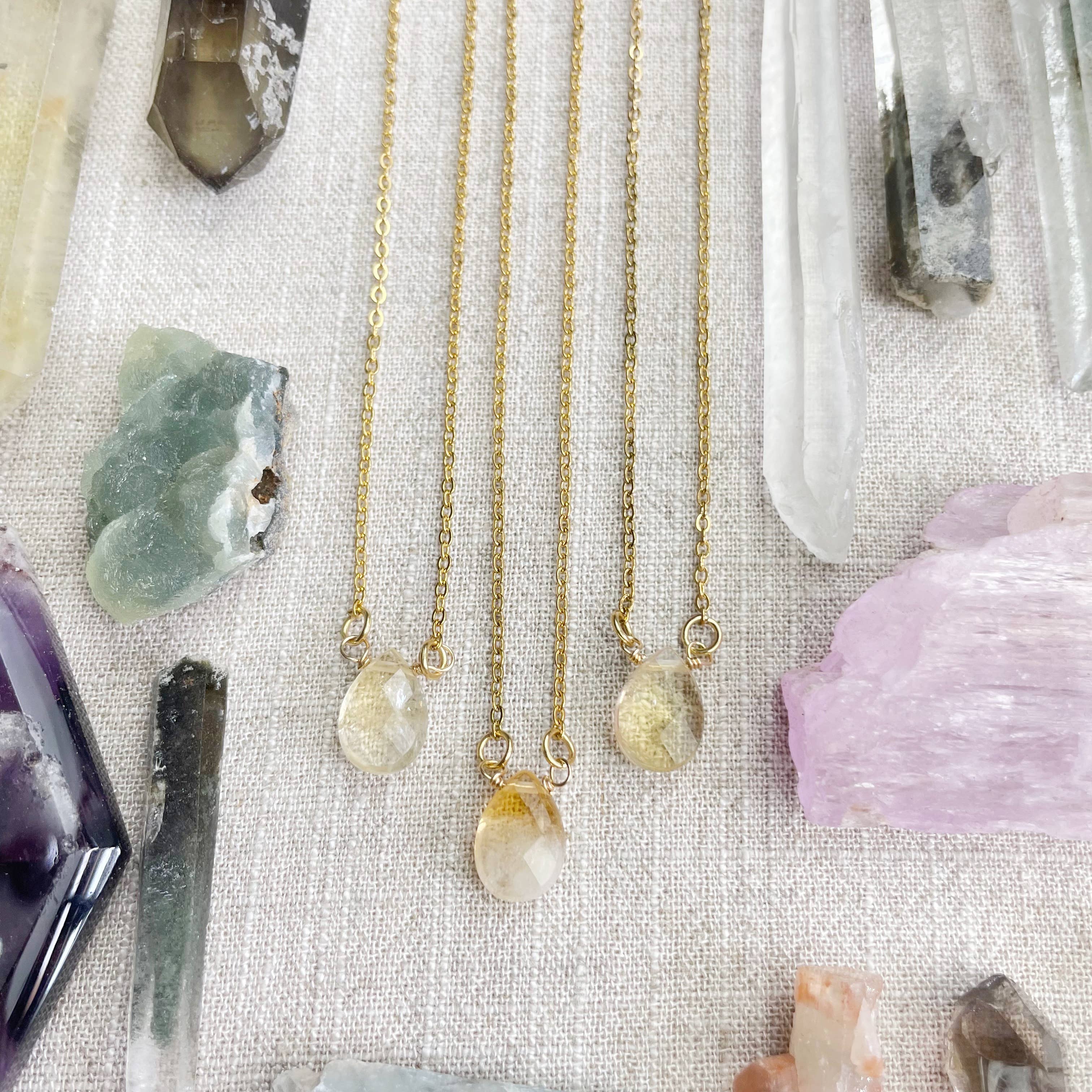 Ewelina Pas Jewelry - Wholesale Halskettinghanger - Citrien Geslepen Druppel Fijne Ketting2