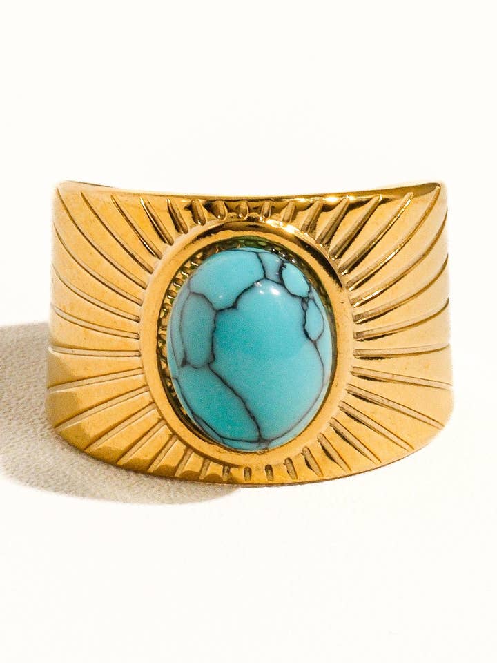 Reef 18K Gold Non-Tarnish Turquoise Stone Adjustable Ring for wholesale by Flânerie by MAIQ
