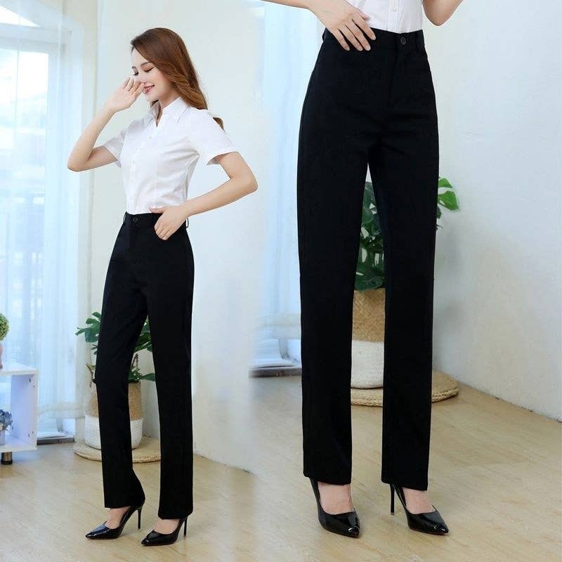 Sheer Trend - Wholesale Pants - Women's - High-Waisted Black Formal Trousers With Stretch3