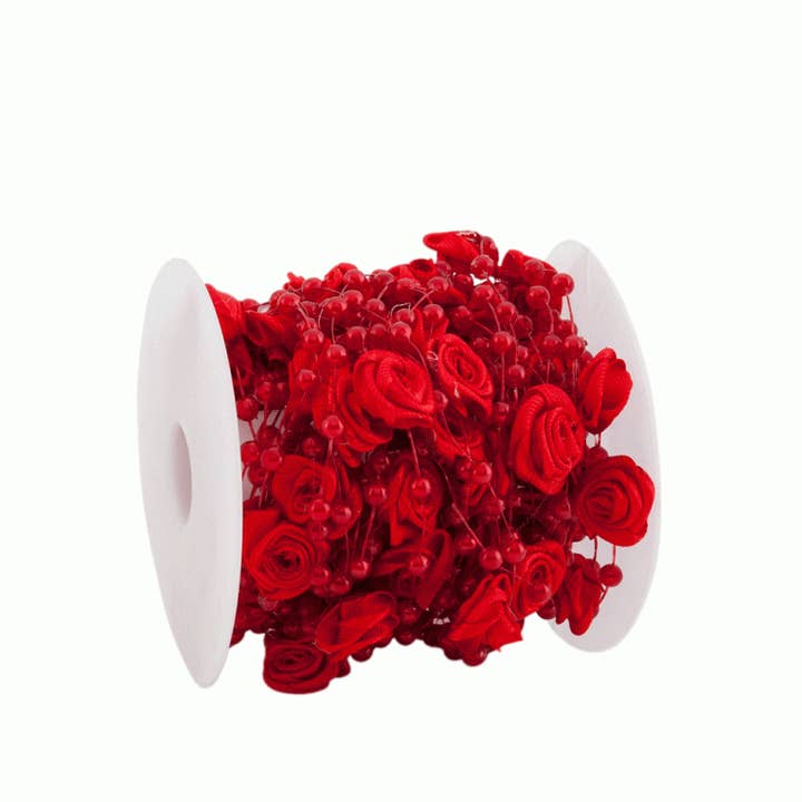 kadopapier.net - Wholesale Artificial Flowers - Wired gift ribbon Roses Red