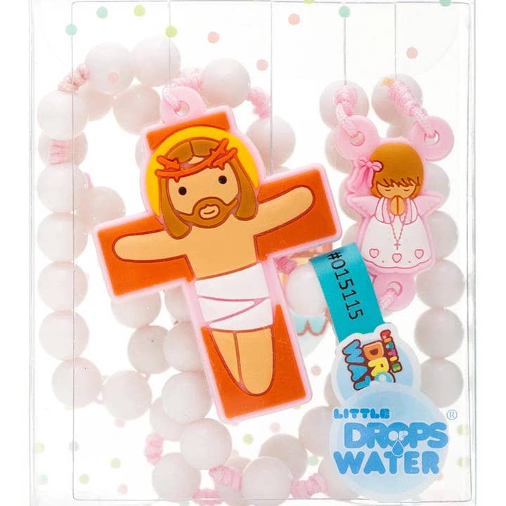 Little Drops of Water® – Großhandel Gebetskette für den Hals – Schutzengel Katholischer Rosenkranz Mädchen | Rosa Gebetsperlen | Kleine Wassertropfen