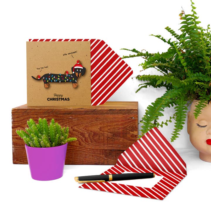 Tache - Wholesale Christmas card - Happy Christmas Silly Sausage Dachshund, Handmade Greeting Card3