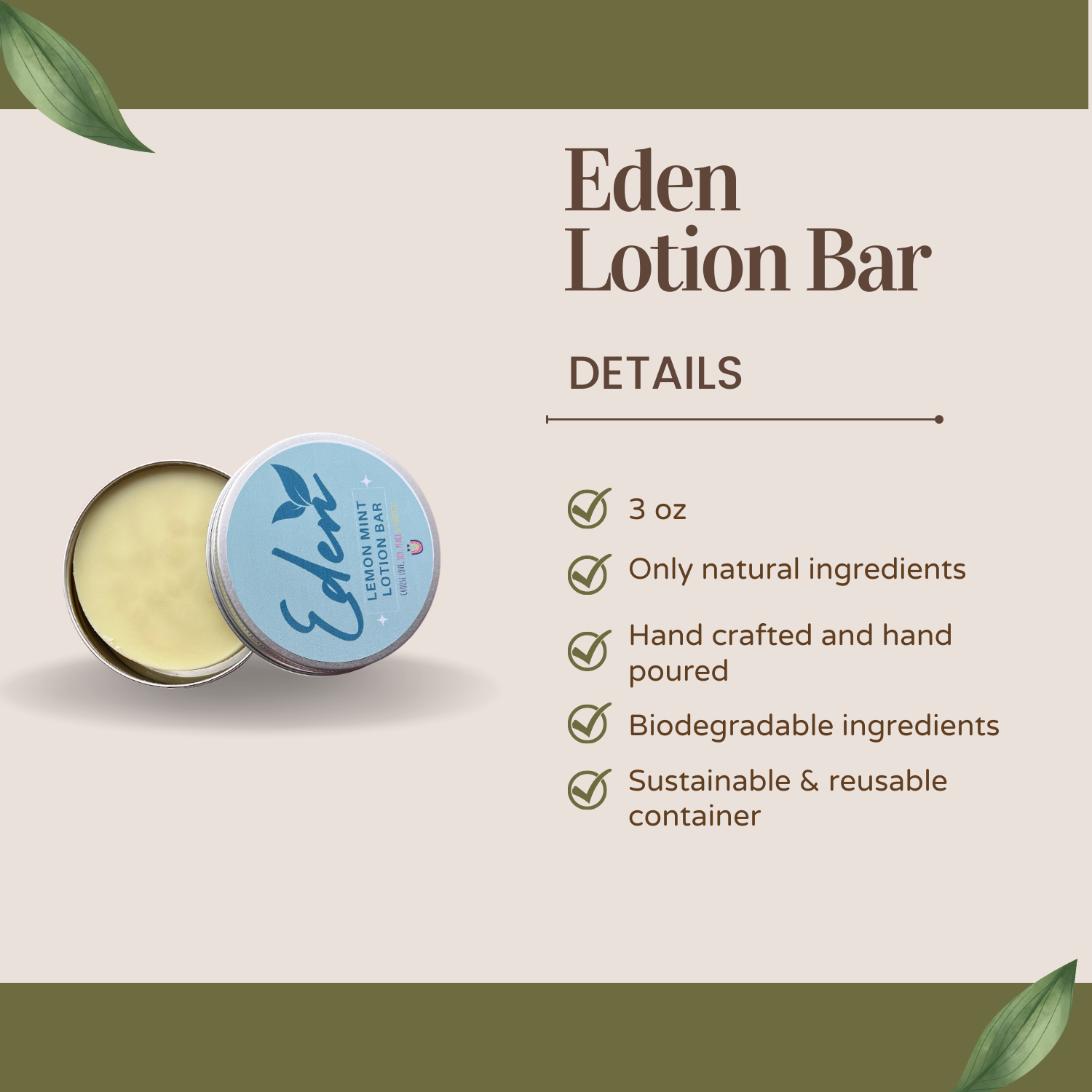 Eden Daily Essentials - Wholesale Solid Lotion - Lotion Bar - Fragrance Free5