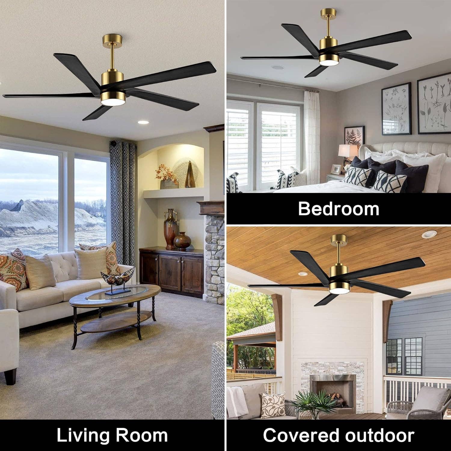 Brio Lighting - Wholesale Ceiling Fan - Ceiling Fan 64" 5-Blade 6-Speed Black & Gold with LED Light7
