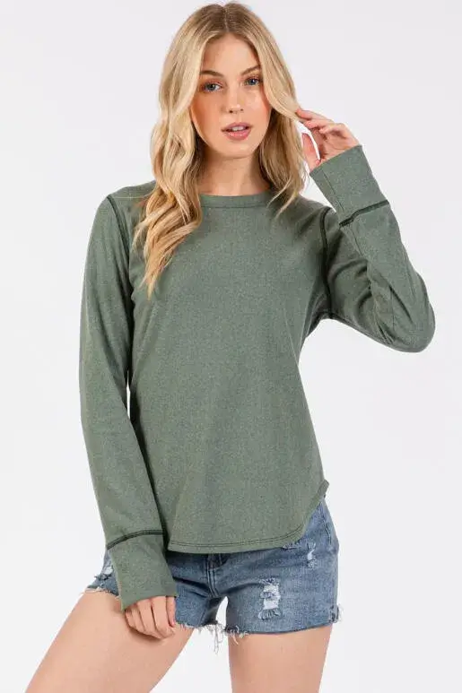 Final Touch - Wholesale Knit Top - Women's - Brushed Ribbed Fitted Long Sleeve Top - NT3128016