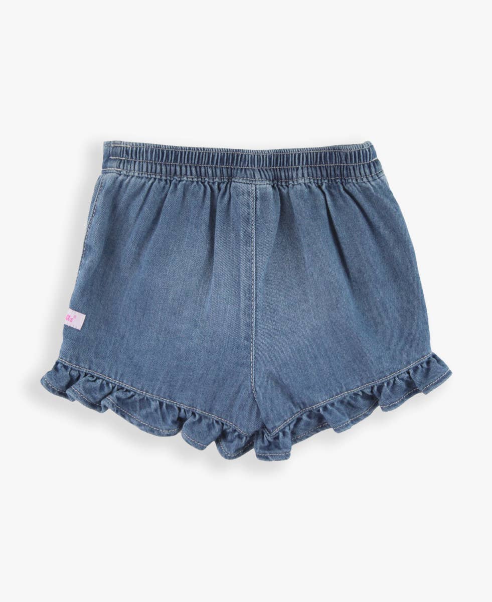 Blue Girls Light Wash Denim Ruffled Jean Skort for wholesale on Faire1