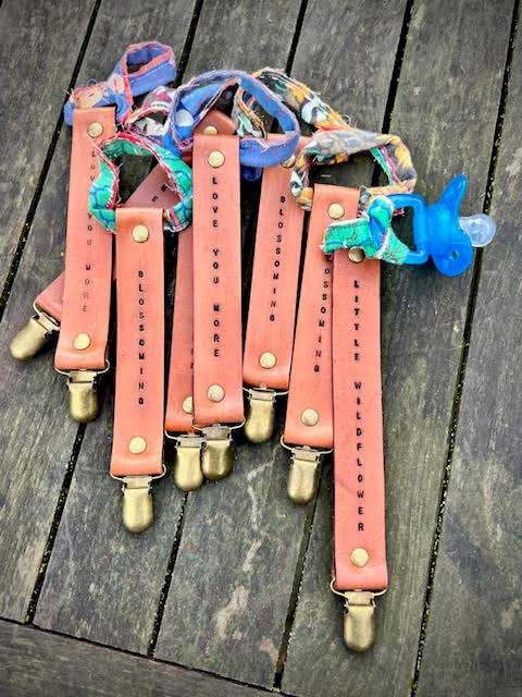 Leather Pacifier Clips for wholesale by Rural Roots