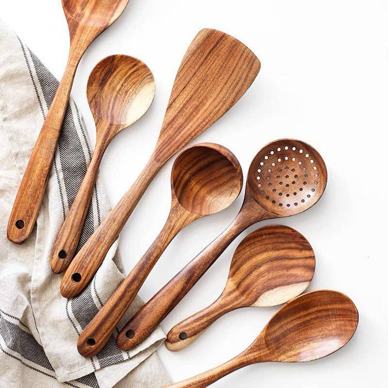 Gohobi （We cover U.S. import duties） - Wholesale Kitchen Utensil Set - Gohobi A Set of 7 Wooden Kitchen Utensils Cutlery3