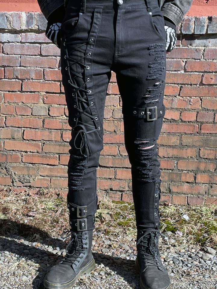 Inquisition Shredded Skinny Jeans for wholesale by vampirefreaks