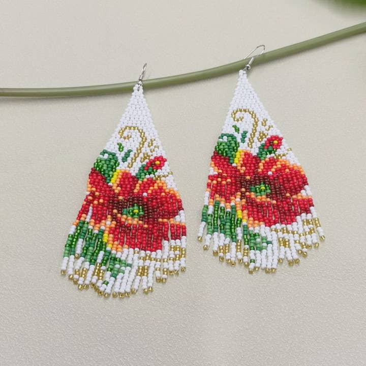 Mio Queena - Wholesale Tassel Earrings - Flower Boho Handmade Seed Beads Fringe Earrings - BJ/SB5