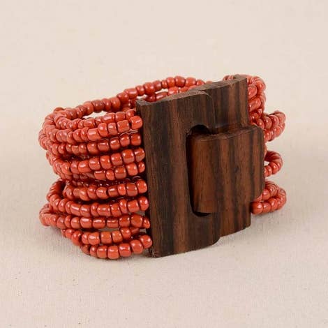 Pink House Imports - Wholesale Beaded Bracelet - Bali Glass Beads Bracelet with Wood Buckle5