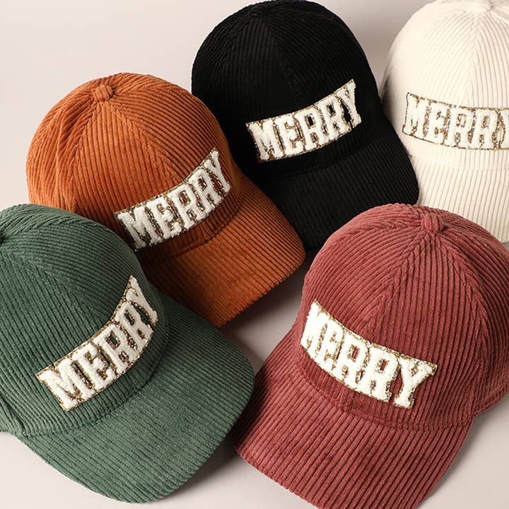 Fashion City - Wholesale Baseball Cap - Women's - MERRY Embroidery Patch Corduroy Cap