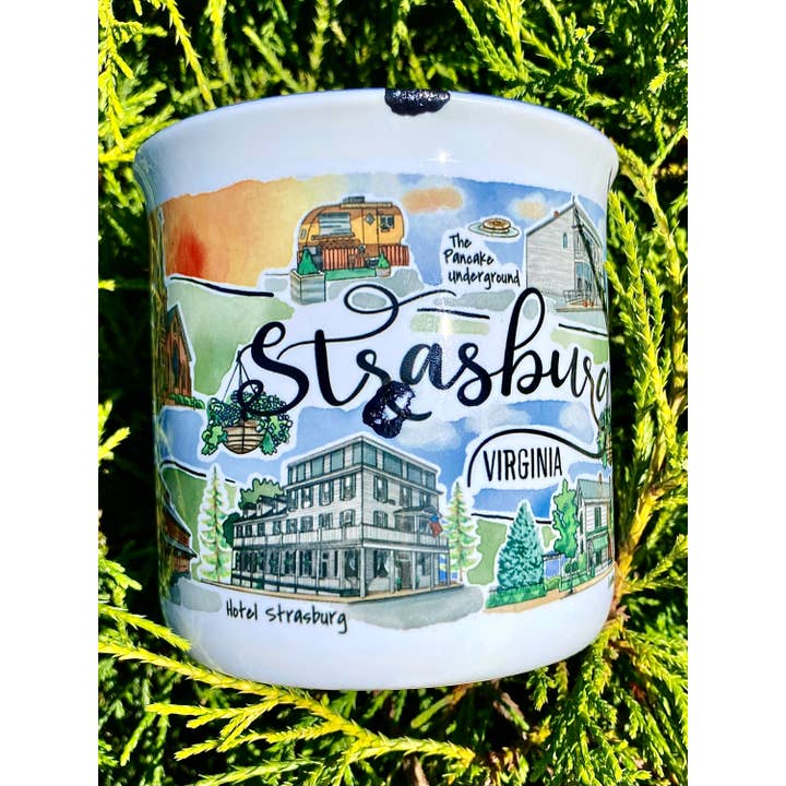 Sweetgum Studio - Wholesale Coffee Mug - Stoneware Distressed Mug with Blue Trim 14 oz.10