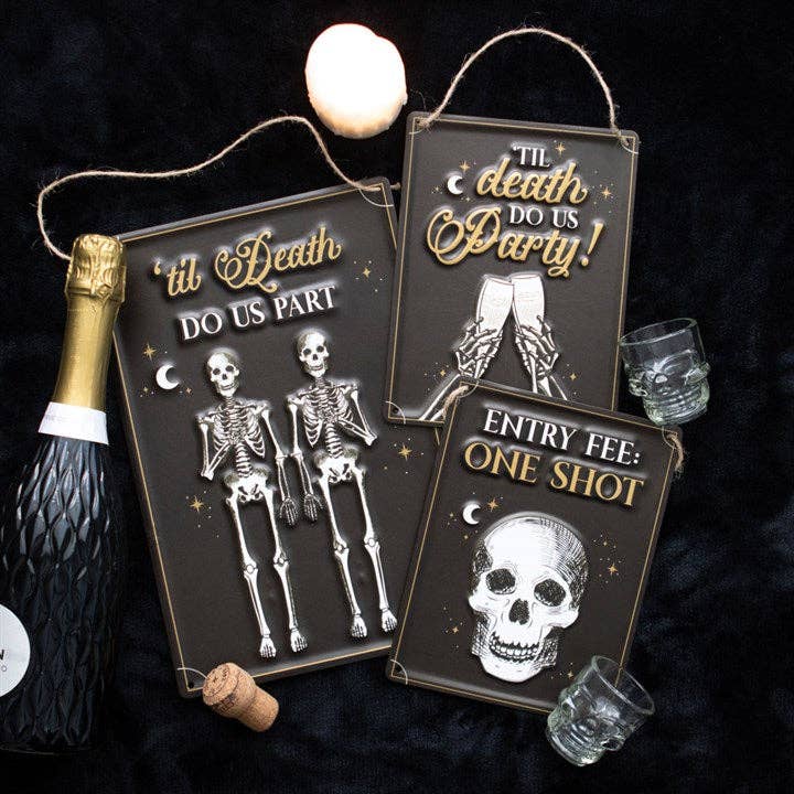 Something Different Wholesale - Wholesale Sign - Entry Fee One Shot Skull Hanging Metal Sign