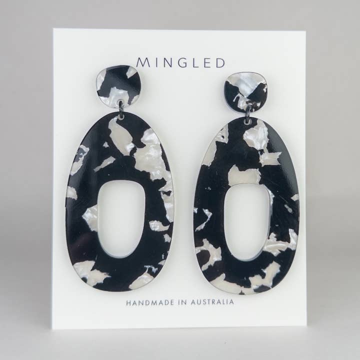 Soko Large Black and White Pearl Statement Dangle Earrings for wholesale by Mingled