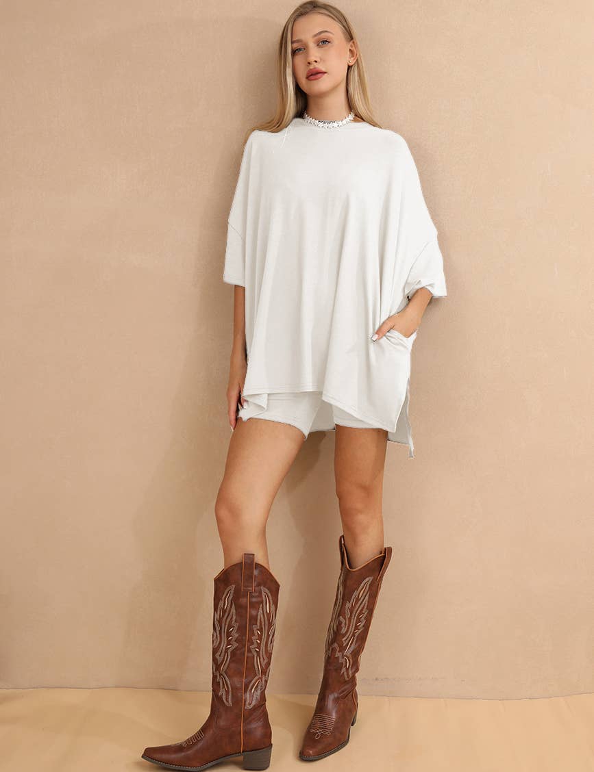 Sweetkama - Wholesale Lounge Set - Women's - Ladies Loose Top and Shorts 2PCS Casual Tee Set SKST231294