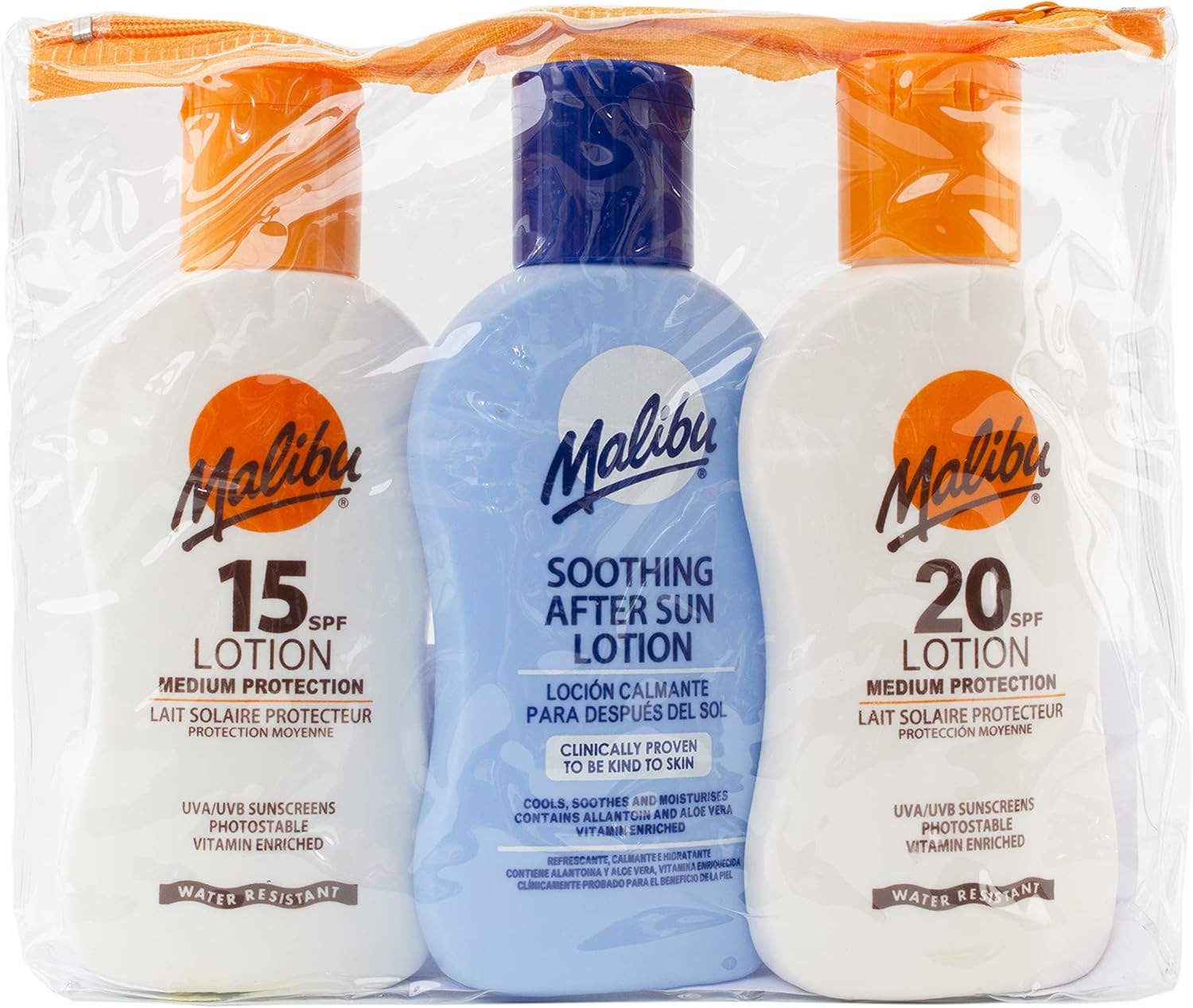 My Wholesale Warehouse – wholesale Sunscreen – Malibu Sun Travel Essentials with Suncream Protection and Soothing Aftersun Lotion, Water Resistant, SPF 15 and 20, Multipack, 3 x 100ml0