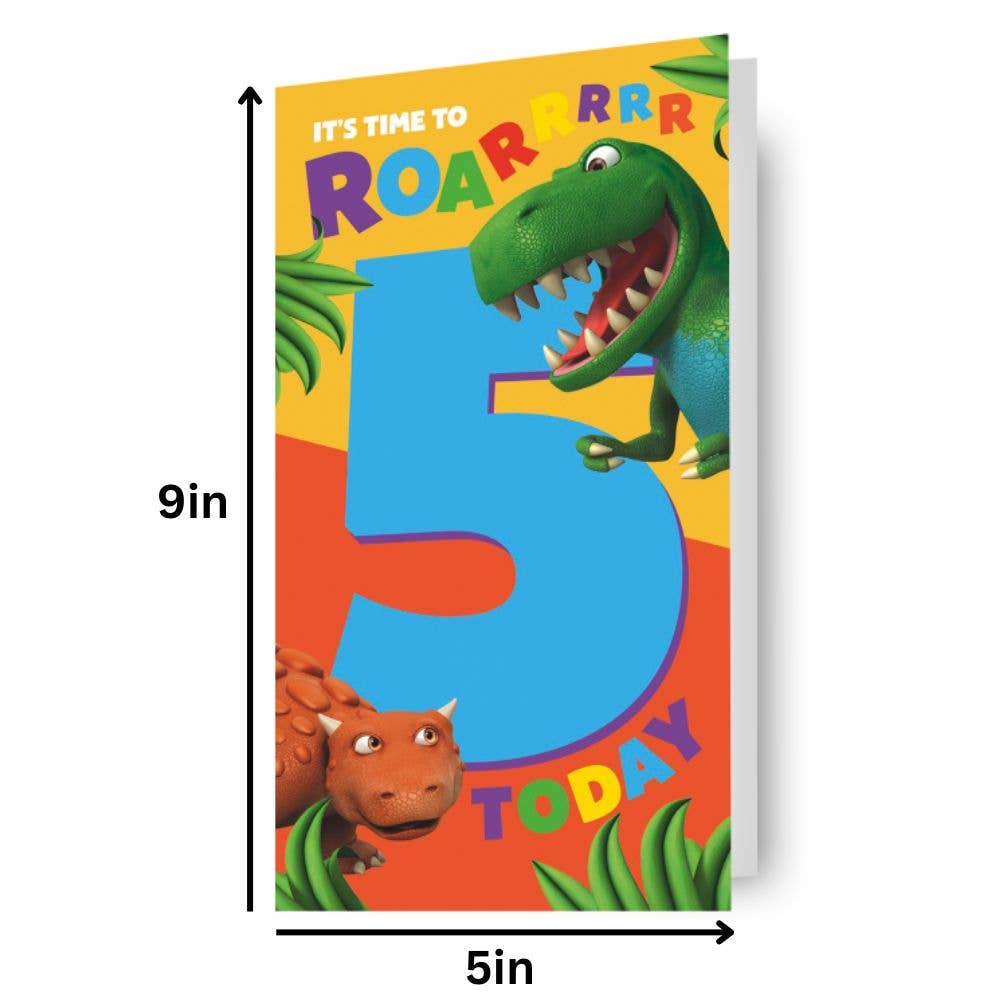 Danilo Promotions Ltd – wholesale Birthday card – Dinosaur Roar Age 5 Sticker Birthday Card2