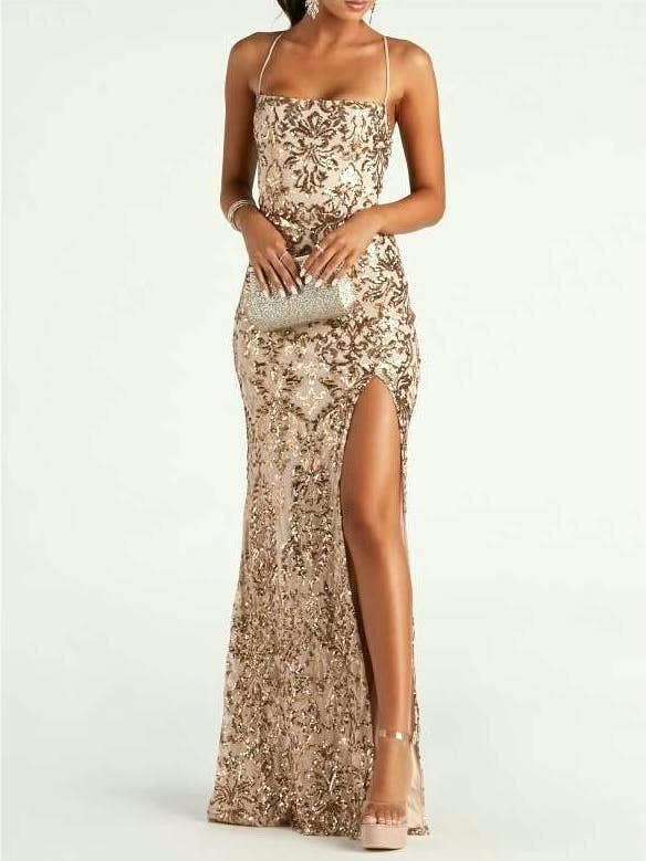Rosa Clothing - Wholesale Gown - Women's - Sequins sexy slit party cocktail evening dress1