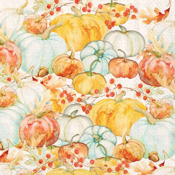 Paper Cocktail Napkins Pack of 20 Watercolor Pumpkins Fall for wholesale by Boston International