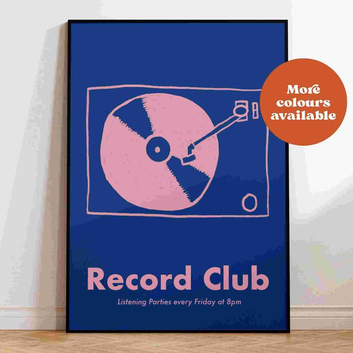 Impression dessinée à la main du Record Club pour la vente par Lauren Beth Designs