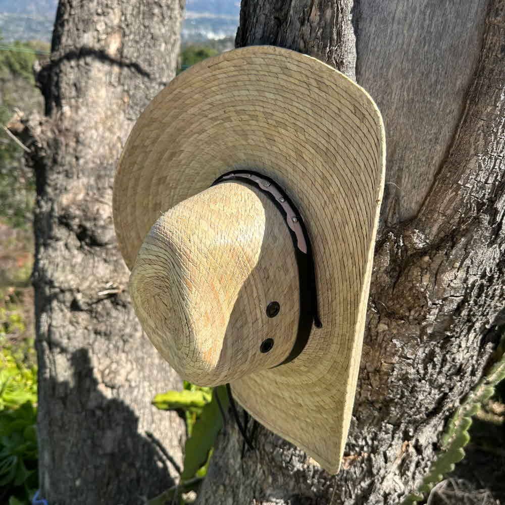 NATURAL fine palm leaf straw Hand made with black woven band Man and for wholesale on Faire3