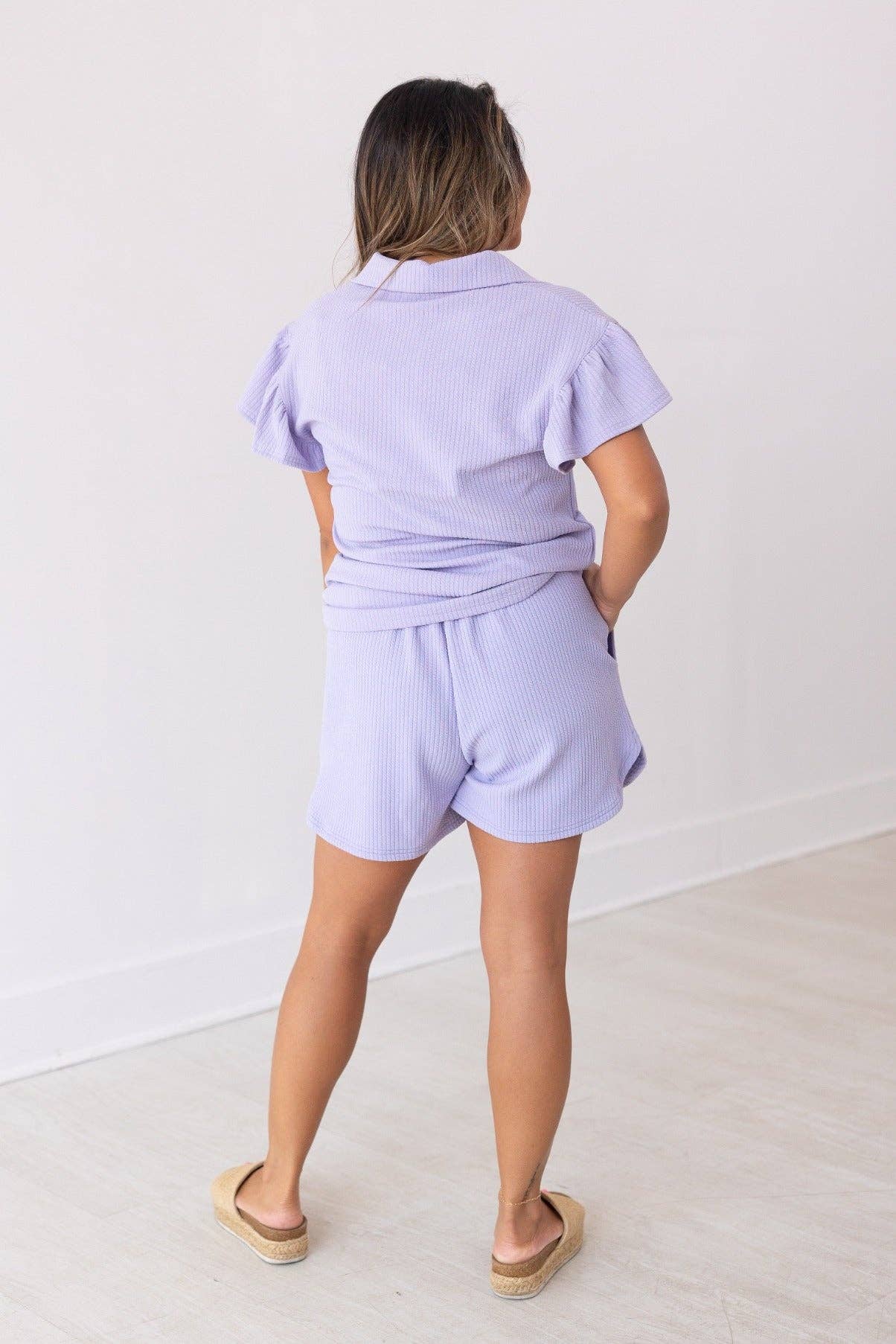 Lilac Purple Knit Shorts for wholesale on Faire5