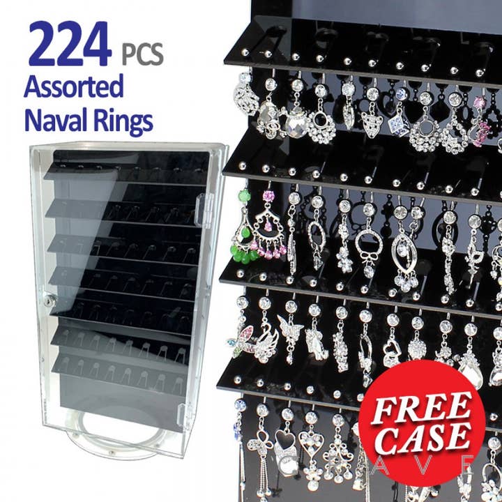 224PCS OF ASSORTED BELLY RINGS WITH FREE DISPLAY for wholesale by CRAVE