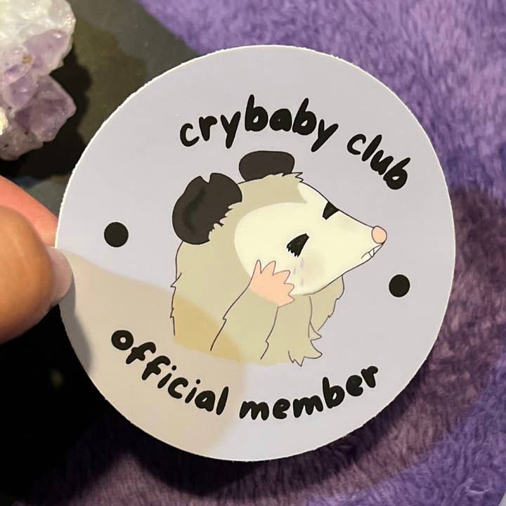 Crybaby Club Member, Funny Crying Possum Sticker-Matte for wholesale by ChaoticPossumDesigns