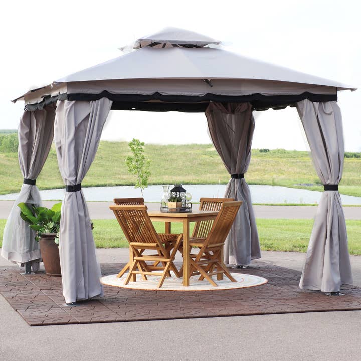 Sunnydaze Decor - Wholesale Outdoor Ornament/Decor - 10 x 10 Soft Top Polyester Gazebo with Privacy Wall - Gray