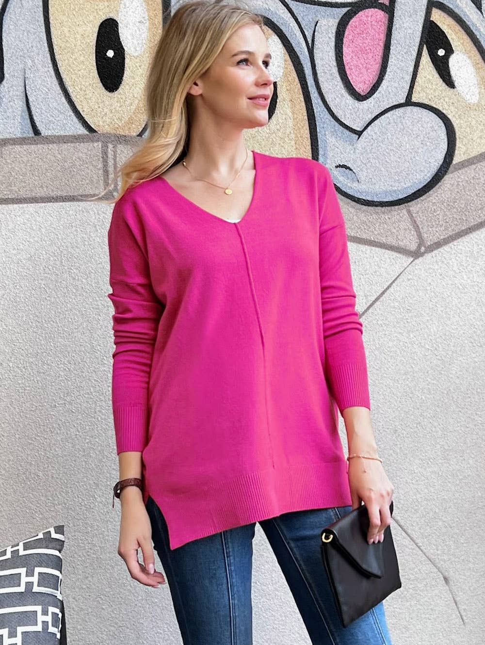 42POPS - Vendita all'ingrosso Maglia larga - Donna - "..._ Maglione con Cucitura Frontale Tinto in Capo"26