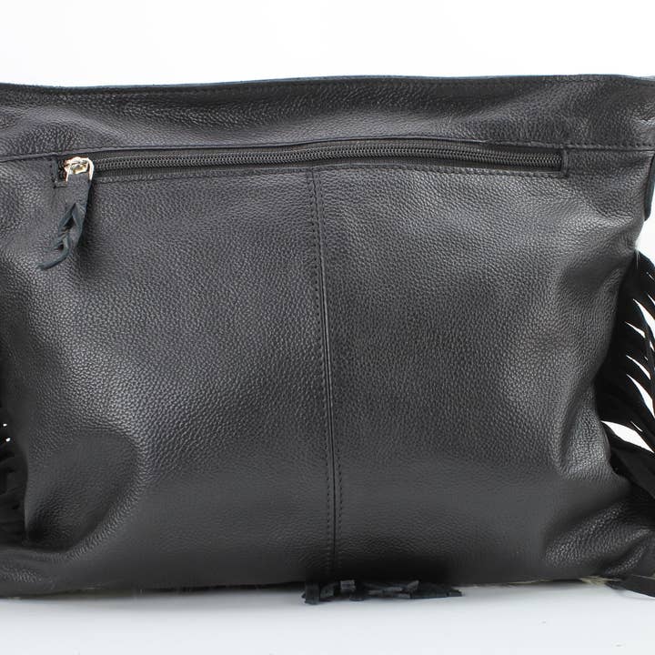 Leather Impressions Inc - Wholesale Crossbody Bag - Women's - AB Tooled Fringe HOH Zip Top Crossbody Bag #AB 240113