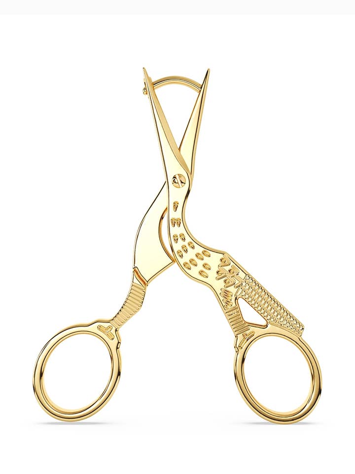 Stork Embroidery Scissor Earrings in Gold for wholesale by Coco Clem