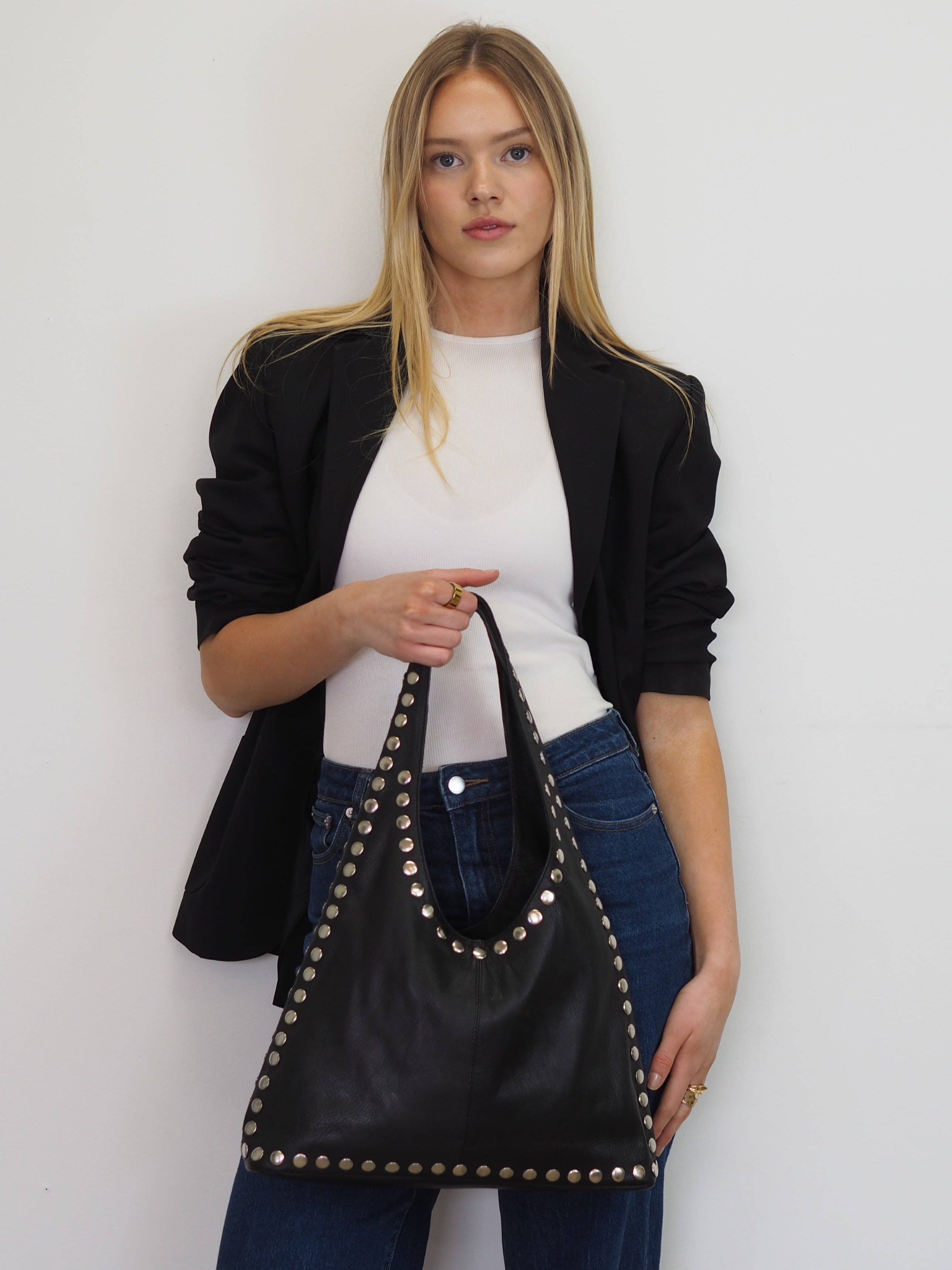 Cadelle Leather - Wholesale Shoulder bag – women's - Jenna Studded Hobo | Black2