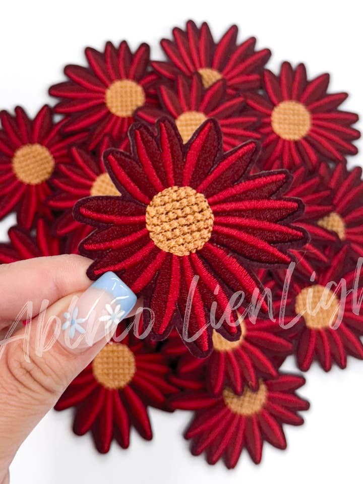 maroon daisy flower hat filler embroidery patch iron on for wholesale by ABLNco