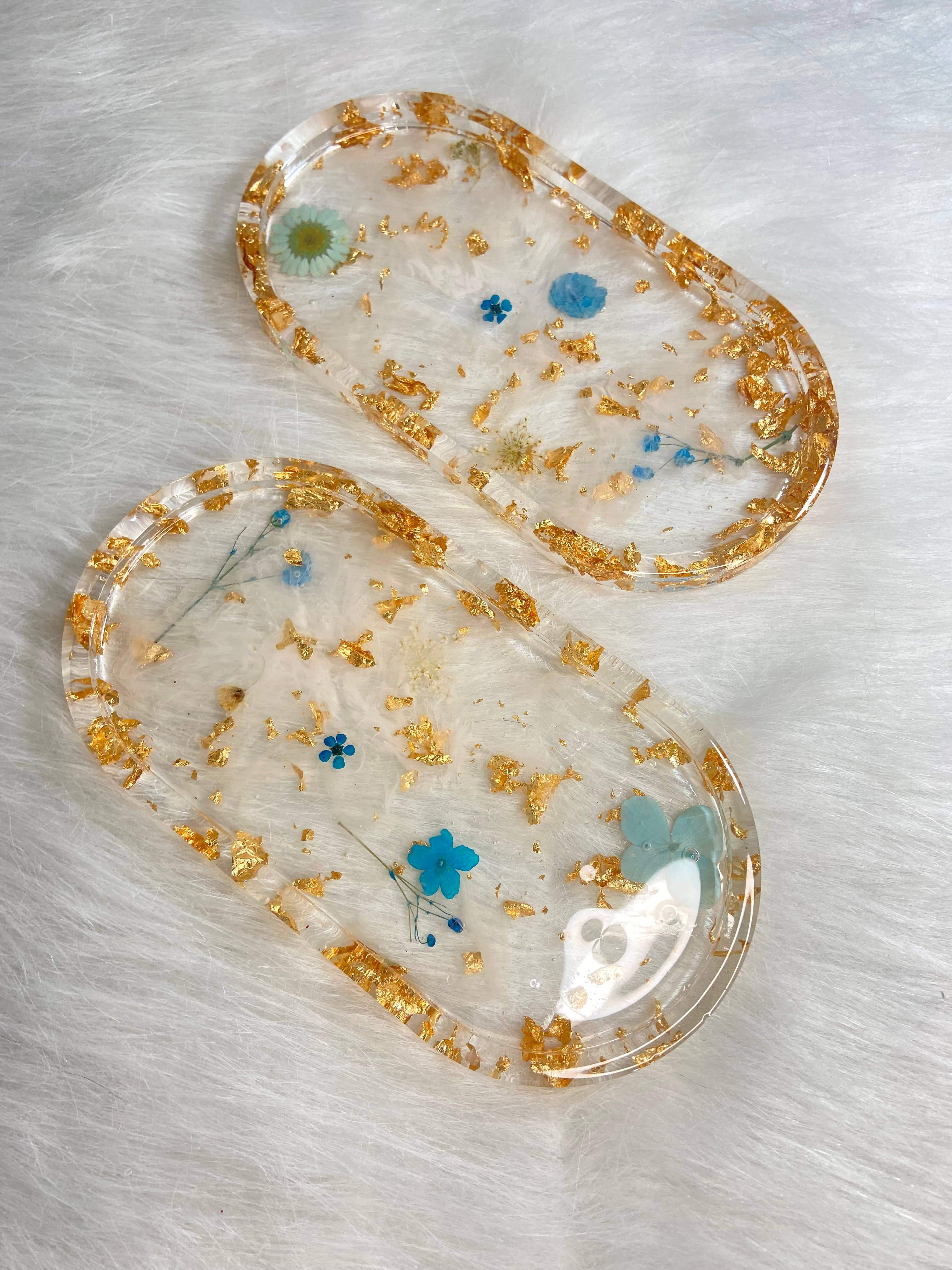 KraftzbyKenzie - Wholesale Jewelry Dish - Blue Flower Trinket Trays | Gold Foil Tray | Oval Tray6
