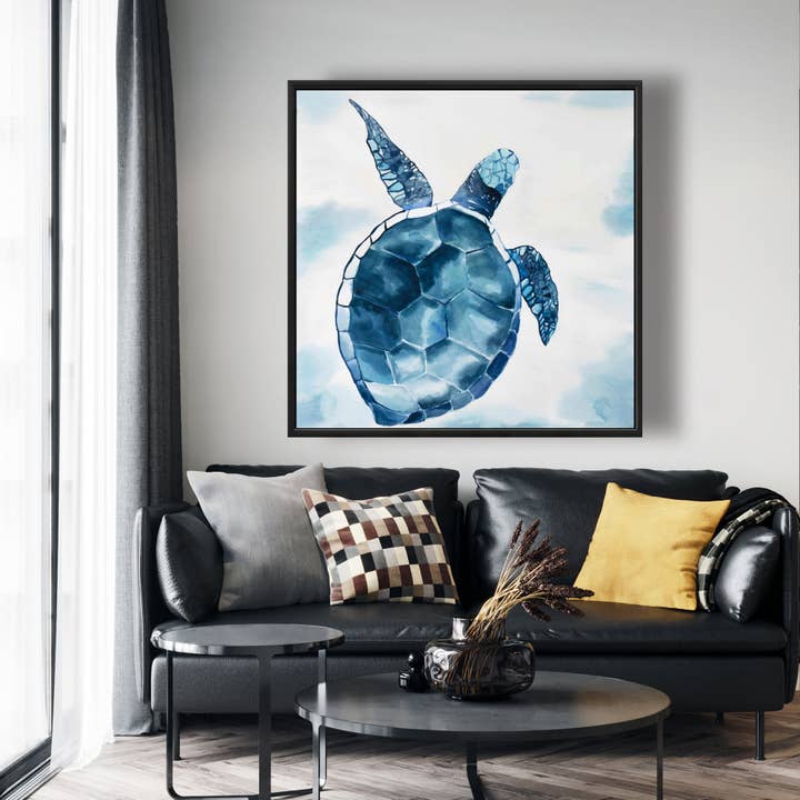 Weiss Blaue Schildkröte | gerahmter Druck auf Leinwand 48" x 48" für den Großhandel auf Faire