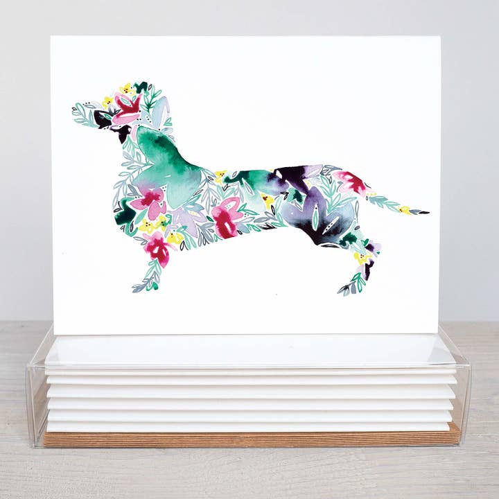 Dachshund Dog Floral Note Card Stationery Set for wholesale by Amanda Klein Co.