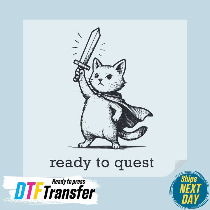 Ready to Quest Cat DTF Transfer for wholesale by DTF Office