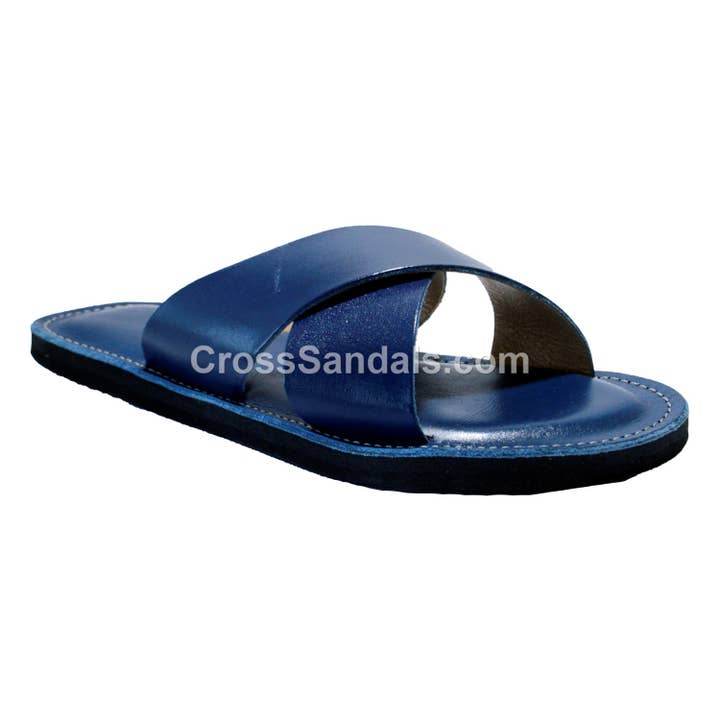 Blue Leather Cross Sandals For Unisex Woman Man Cs-001 for wholesale on Faire