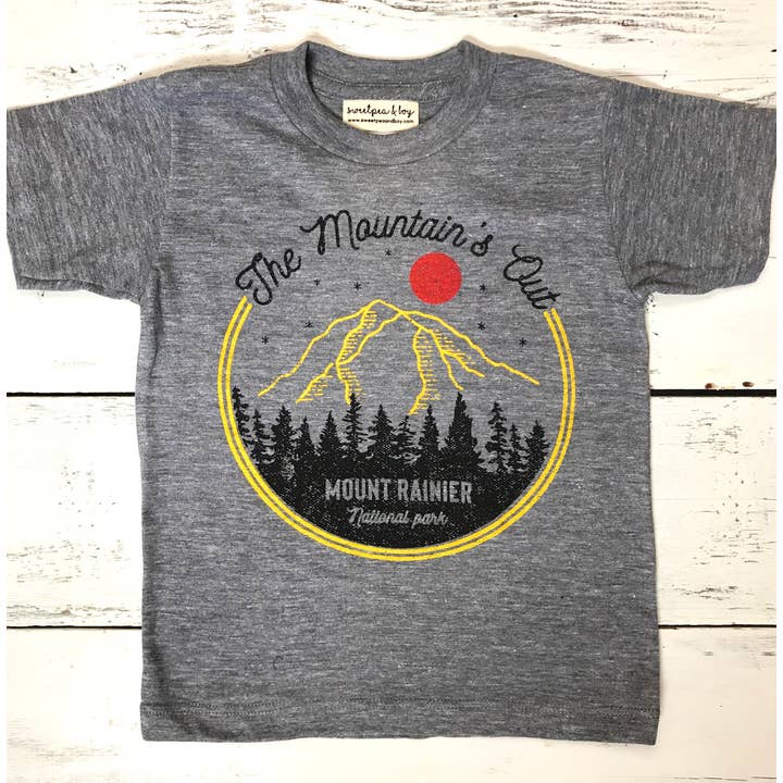 The Mountain Is Out unisex baby and kids t-shirt for wholesale by Sweetpea and Boy
