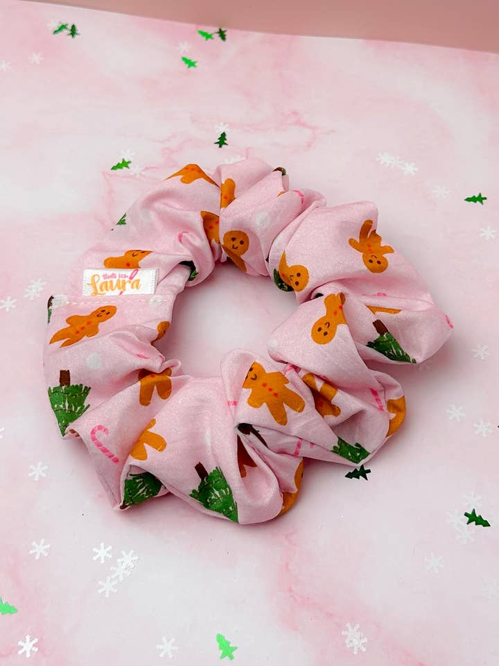 Gumdrop, Gingerbread themed Christmas classic scrunchie for wholesale by ThatsSewLauraUk