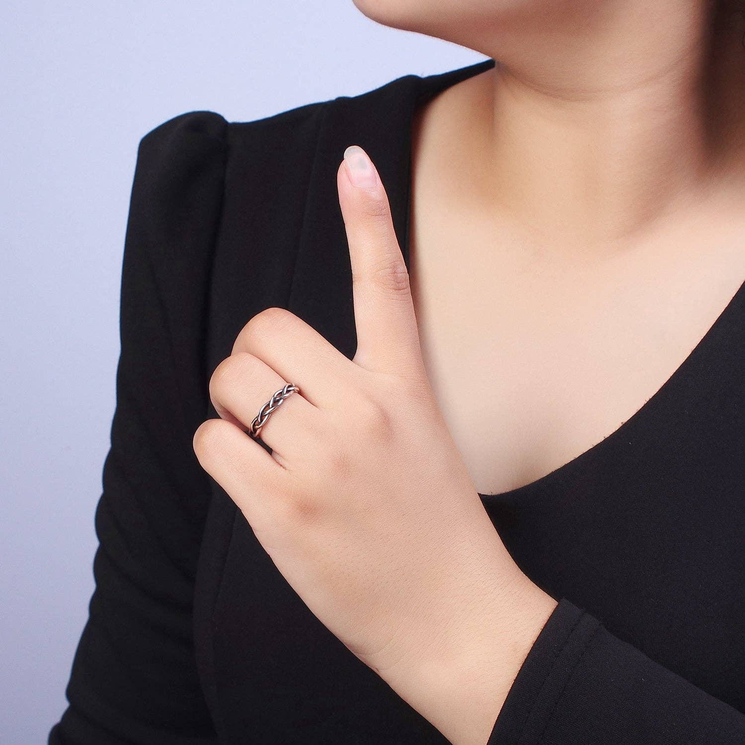 Aim Eternal - Wholesale Chain Ring - Antique Silver Twisted Braided Rope Chain Link Stackable Silver Ring | X5512