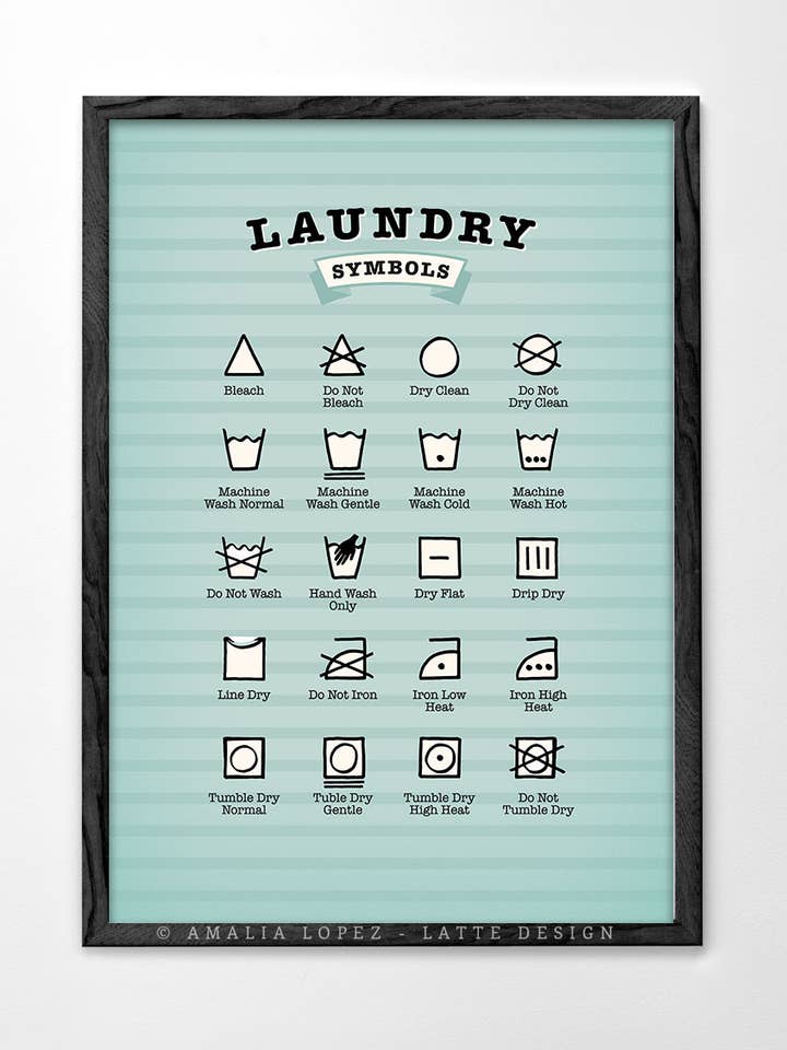 Laundry symbols Art print. Light blue kitchen print for wholesale by Latte Design