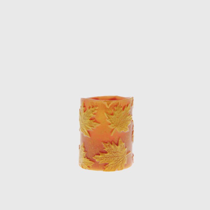BrightWick Embossed Maple Leaves LED Pillar-No Fragrance for wholesale by ARTEMIS
