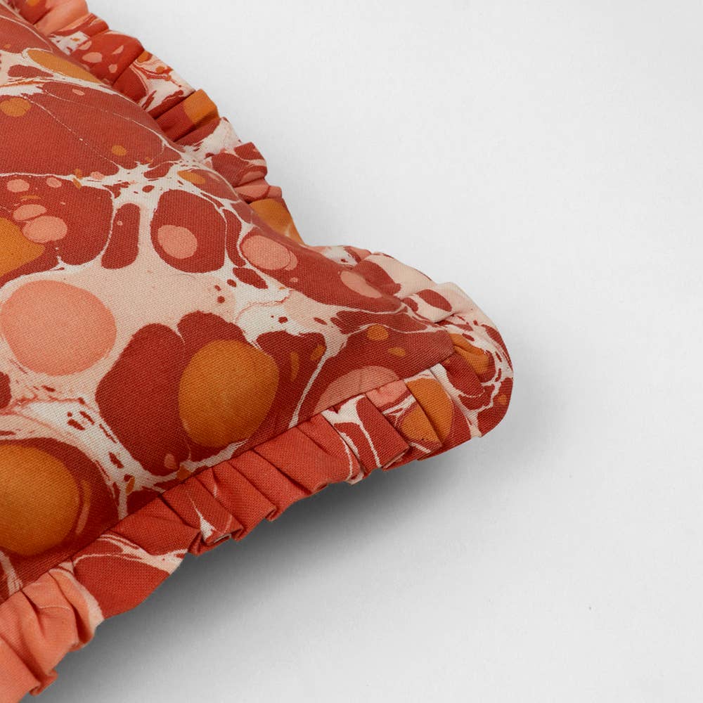 Craft Boat - Wholesale Throw Pillow Cover - MARBLED COTTON RUFFLED CUSHION COVER - PEBBLES RED1