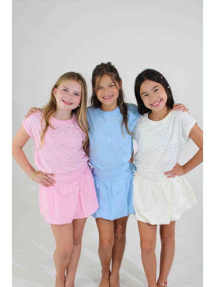 Paper Flower - Wholesale Skort - Kids - Bubble Skort With Bows Tween Girls1