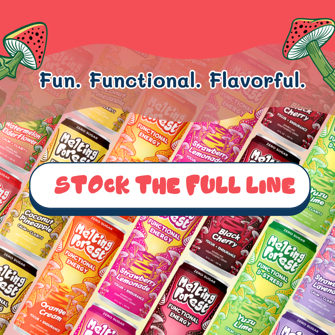 Melting Forest - Wholesale Sparkling Water - Mushroom Drink | Stress Relief | Watermelon Elderflower 4