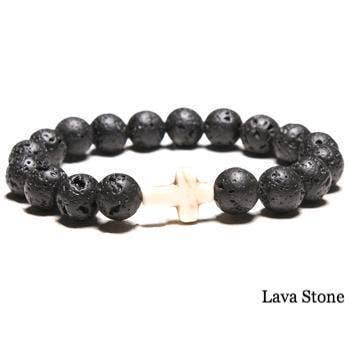 Men's Natural Stone Cross Bracelet - Lava Stone for wholesale by hints for prayerful... pause
